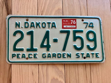 1974 North Dakota License Plate W/76 Tabs