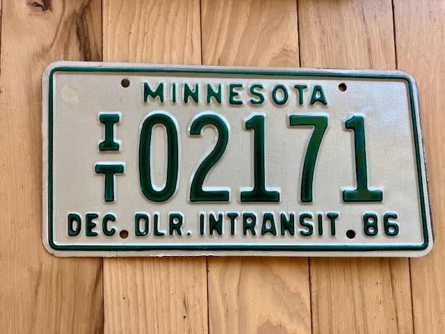 1986 Minnesota Dealer Transit License Plate – RusticPlates