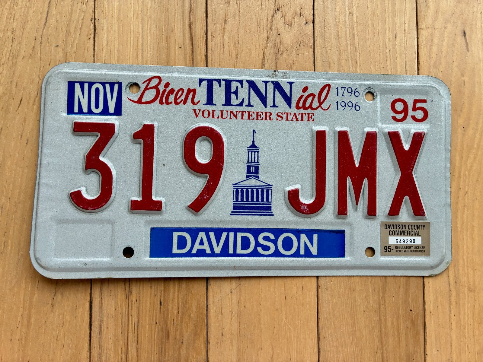 1995 Tennessee BicenTENNial Davidson County License Plate