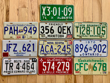 10 Canadian Province Set of License Plates in Good Condition