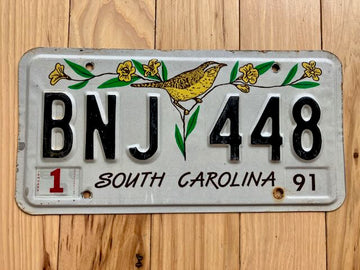 1991 South Carolina Yellow Wren License Plate