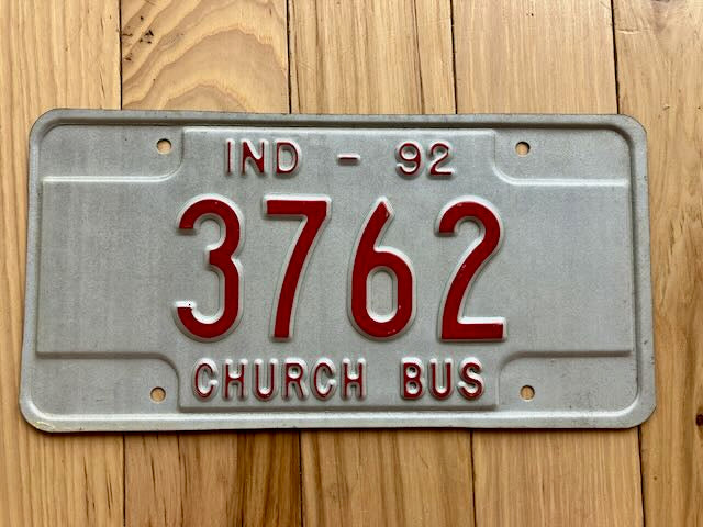 1992 Indiana Church Bus License Plate