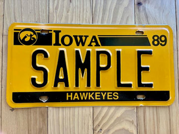 1989 Iowa Hawkeyes Sample License Plate
