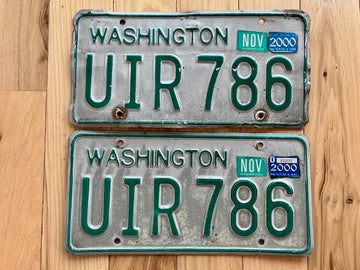 Pair of 2000 Washington State License Plates - 1980s Base