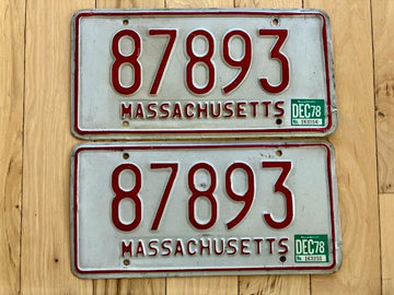 1978 Pair of Massachusetts License Plates