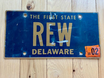 2002 Delaware Vanity License Plate - REW