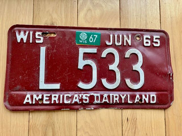 1965 to 1967 Wisconsin License Plate