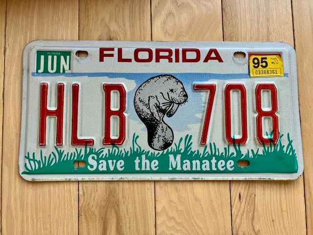 1995 Florida Save The Manatee License Plate