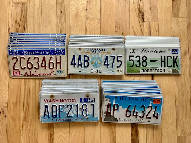 Bulk Lot of 50 License Plates from 5 Different States - 10 of Each State