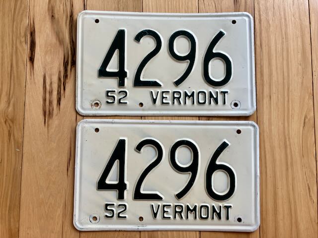 1952 Pair of Vermont License Plates