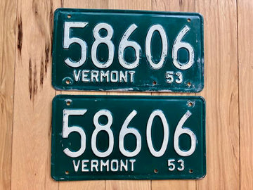 1953 Pair of Vermont License Plates