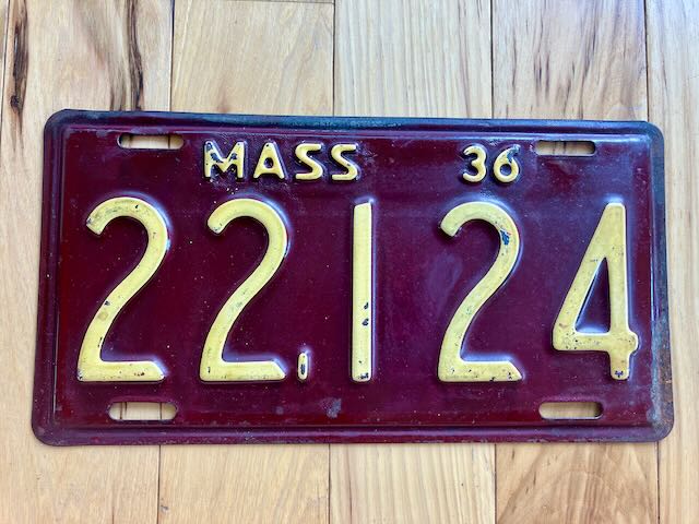 1936 Massachusetts License Plate