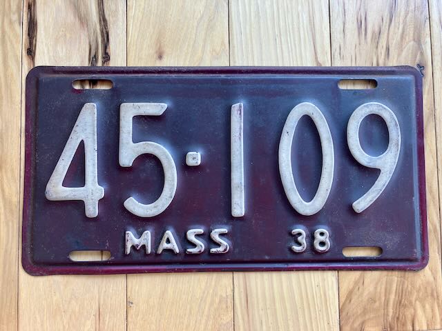 1938 Massachusetts License Plate