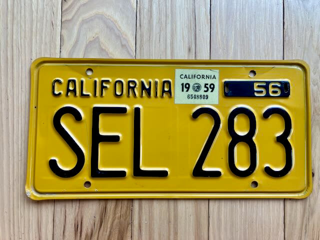 1956 California License Plate with 1959 Tabs