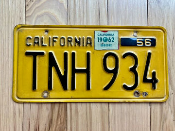 1956 California License Plate with 1962 Tabs