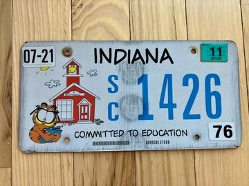 Indiana Committed to Education License Plate W/Garfield