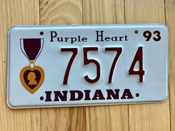 1993 Indiana Purple Heart License Plate