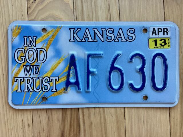 2013 Kansas In God We Trust License Plate