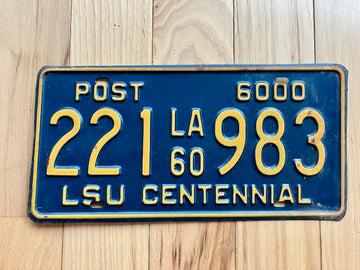 1960 Louisiana LSU Centennial Private Tandem Semi-Trailer (POST) License Plate