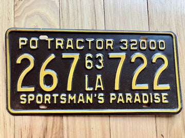 1963 Louisiana Privately Owned Tractor (PO) License Plate