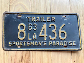 1963 Louisiana Sportsman's Paradise Trailer License Plate