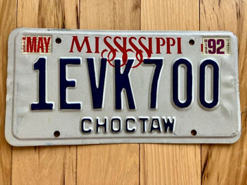 1992 Mississippi Choctaw County License Plate