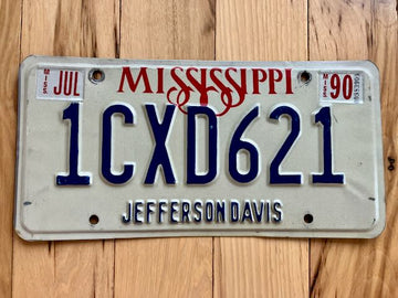 1990 Mississippi Jefferson Davis County License Plate