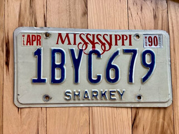1990 Mississippi Sharkey County License Plate