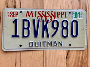 1991 Mississippi Quitman County License Plate