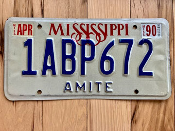 1990 Mississippi Amite County License Plate