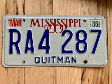 1986 Mississippi Quitman County License Plate
