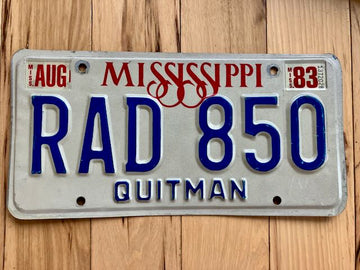 1983 Mississippi Quitman County License Plate