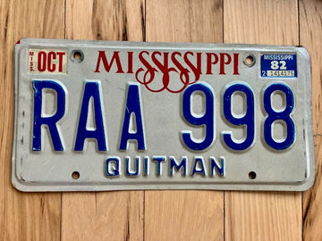 1982 Mississippi Quitman County License Plate