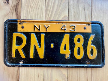 1943 New York License Plate With Tab