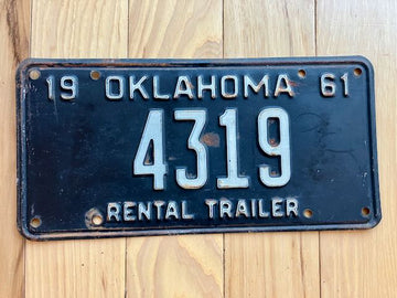 1961 Oklahoma Rental Trailer License Plate