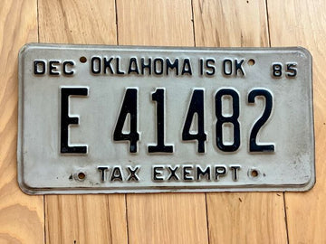 1985 Oklahoma Tax Exempt License Plate