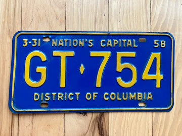 1958 Washington DC Nation's Capital License Plate