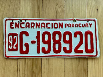 1992 Encarnacion Paraguay License Plate - Repainted