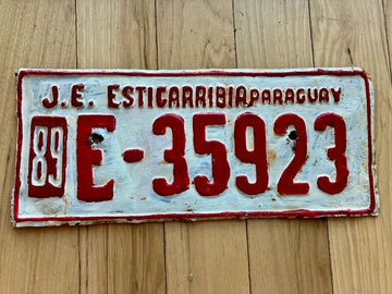 1989 J.E. Estigarribia Paraguay License Plate -Likely Repainted