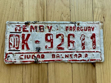 1990 Nemby Paraguay License Plate - Repainted/Damaged