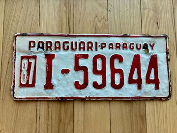 1987 Paraguari Paraguay License Plate - Repainted + Note Damage Above The 