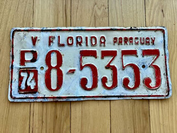 1974 V Florida Paraguay License Plate - Minor Touch Up Paint