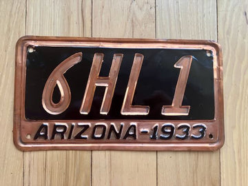 1933 MVD Clear Arizona Copper License Plate