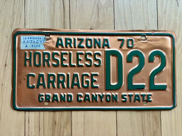 1970 Arizona Horseless Carriage Copper License Plate
