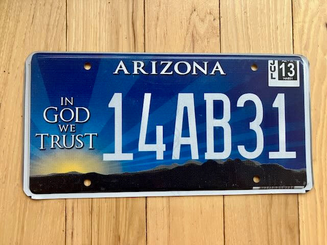 2013 Arizona In God We Trust License Plate