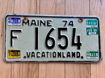 1974 Maine License Plate W/ Tabs from 1980/1985/1986/1987/1988