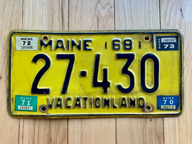 1968 Maine License Plate - Stickers from 1970/1971/1972/1973