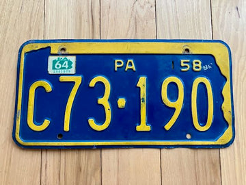 1958 Base Pennsylvania License Plate W/1964 Tab