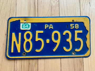 1958 Base Pennsylvania License Plate W/1964 Tab