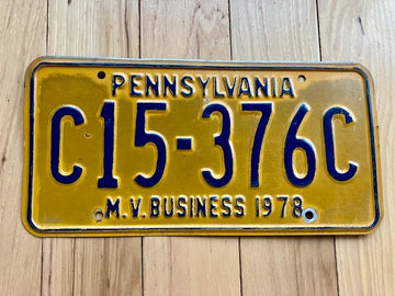 1978 Pennsylvania M.V. Business License Plate